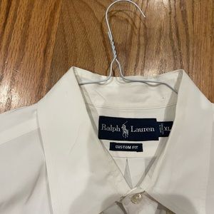Polo custom fit white button down shirt size XL.